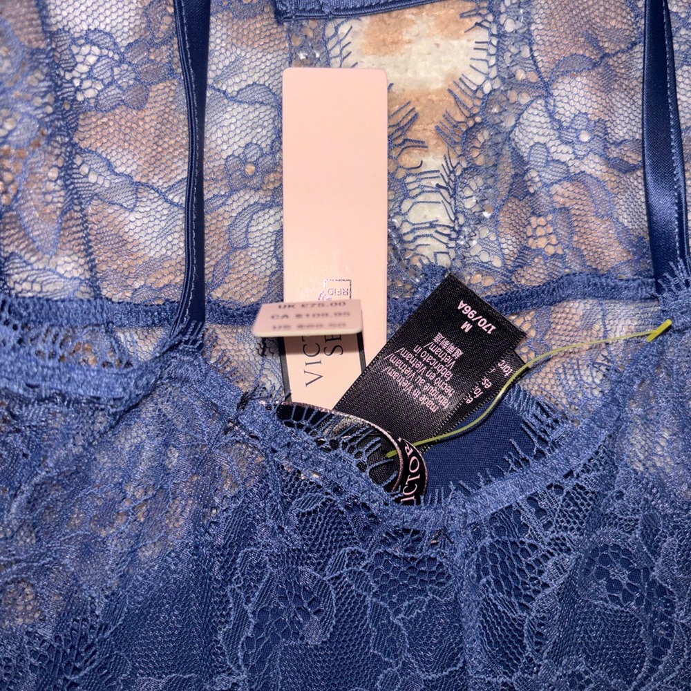 Victoria’s Secret NWT Blue lace slip dress cross back withjewel straps #lingerie - Picture 5 of 5